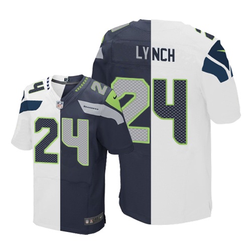 Men's Elite Marshawn Lynch Nike Jersey Navy/White - #24 Split Fashion NFL Seattle Seahawks